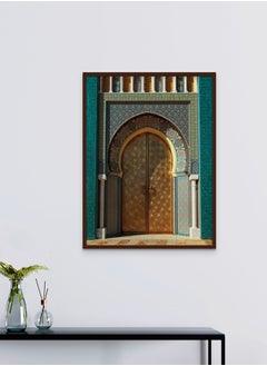 Buy Art Decor Teal Moroccan Archway with Golden Ornate Door Islamic Door Architecture Wall Art Framed Fine Art Traditional Design Art for Living Room Bedroom Office Home Decoration Gifting in UAE