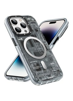 Buy Magnetic Technology Circuit (MagFit) compatible with MagSafe for iPhone 14 Pro Max case cover Full Protection, Military Shockproof, Soft Bumper, Translucent Matte Hard Back Cover - Black/Grey in UAE