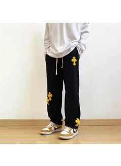 اشتري Casual Loose Straight Cross Pants Mens Streetwear Black في السعودية