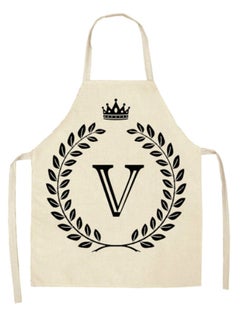 Buy V Letter Printed Kitchen Apron Beige/Black 47 x 38centimeter in Saudi Arabia