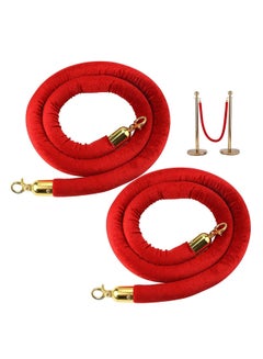 Buy 2 pcs Red Velvet Stanchion Rope Crowd Control Barriers Safety Velvet Rope with Polished Gold Hooks for Movie Theaters Grand Openings Hotels Carpet Events Party Supplies in Saudi Arabia