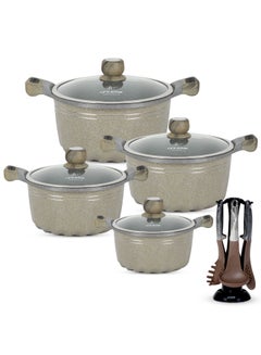 Buy Cookware Set 15 pieces - Pots set Induction Bottom, Granite Non Stick 100% PFOA FREE, Die Cast Cooking Set include Casseroles And Kitchen Utensils|20/24/28/32CM| (Green) in UAE
