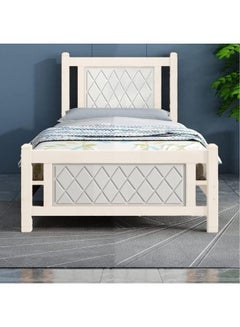 Buy Comfortable Wooden Bed Strong And Sturdy Modern Design Bed Frame Twin 120x190 Cm White in UAE