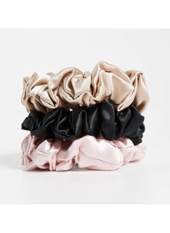 اشتري Pure Mulberry Silk Scrunchies - Set of 3 (Black, Champagne, Blush) - 19 Momme Hair Tie Elastic - Anti Crease Anti Frizz Anti Breakage - Soft Ponytail holder for Women and Girls في الامارات