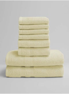 اشتري 8 Pieces Set by La'Marvel Off White Sweet Corn 550 GSM 100% Cotton Luxury Home Towels في السعودية