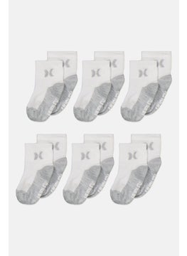 Buy Toddlers Boy 6 Pair Brand Logo Ankle Socks, White/Grey in UAE