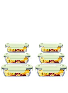 Buy 6pcs Green Microwaveable Glass Lunch Box Glass With Lid Sealed Leak-proof Gift Box Refrigerator Student Compartment Lunch Box Fresh-keeping Box in UAE