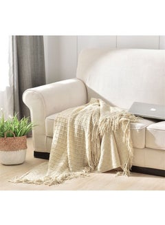 Buy Tassel Design Knitted Blanket Polyester Beige 130x170centimeter in Saudi Arabia