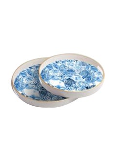 Buy Graceful Design Smooth Finish Round Serving Tray with Integrated Grip White and Blue 38 x 4.5 cm 76625 in Saudi Arabia