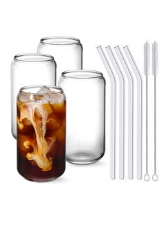 اشتري Drinking Glasses with Glass Straw 4pcs Set - 16oz Can Shaped Glass Cups Iced Coffee Glasses Cute Tumbler Cup Ideal for Soda Tea Water Gift For Birthday,Halloween,Christmas - 2 Cleaning Brushes في الامارات