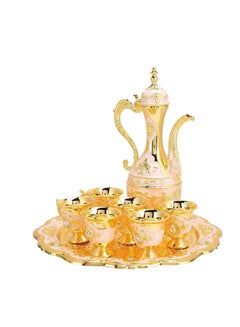 Buy Turkish Tea Set, Metal Tea Set, Gold Vintage Coffee Set, Decorative Dining Tea Cups, Classic Russian Cup Set, Wedding Gift for Couples, Housewarming Present, Zinc Coffee Pot With 6 Cup And 1 Tray in Saudi Arabia