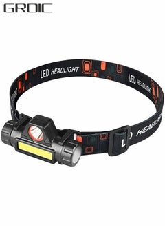 اشتري Rechargeable Waterproof  LED Headlamp with 2 Lights and Adjustable Headlight Beam for Running Camping Cycling Outdoor Adults Kids في الامارات