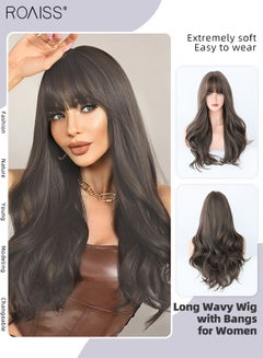 Buy Long Wavy Wig with Bangs for Women, Natural Soft Synthetic Heat Resistant Hair Wig for Wedding Cosplay Party Daily Wear, Dark Ash Brown, 65cm (26 inches) in Saudi Arabia