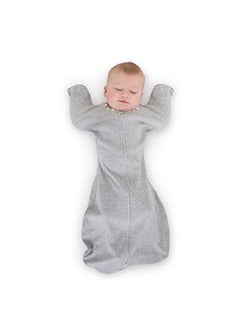 اشتري Transitional Swaddle Sack With Arms Up Half Length Sleeves And Mitten Cuffs Heathered Gray With Stripe Trim Small 0 3 Mo 6 14 Lbs (Better Sleep Easy Swaddle Transition) في الامارات