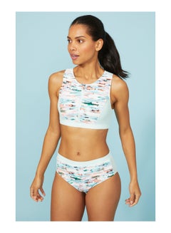 Buy Zip Front Blurred Print Active Bikini Top in UAE