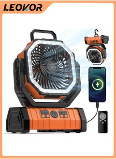 Buy Portable Camping Light Fan,20000mAh Rechargeable Battery Operated Oscillating Fan with Remote,Hook,Outdoor Tent Fan with Timer,4 Speeds for Power Outage Travel Jobsite,Orange in Saudi Arabia