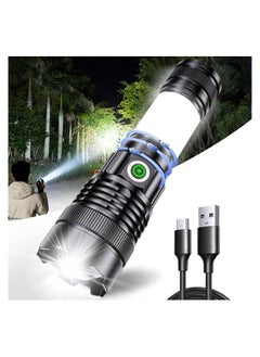 Buy LED Torch Rechargeable Flashlights High lumens, Super Bright 2400LM Flashlight with 4 Light Modes, Waterproof Zoomable LED Flashlight for Emergencies, Camping, Hiking in Saudi Arabia