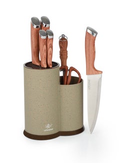 اشتري Knife Set With Block -8 PCS Knife Block Set with attractive stand High Carbon Stainless Steel With Wooden Handle- Ultra Sharp في الامارات