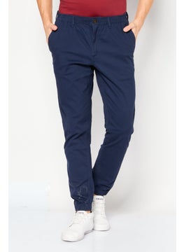 Buy Men Regular Fit Plain Solid Jogger Pants, Navy Blue in UAE