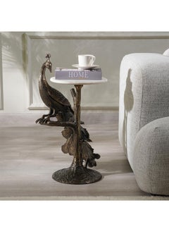 اشتري Peacock Accent Table Marble - White And Antique Gold في الامارات