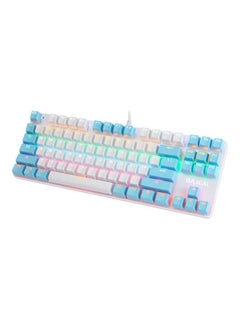 اشتري 87 Keys Wired Mixed Light Keyboard With Mechanical Blue Switch Suspension Button White & Blue في الامارات