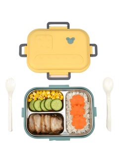 Buy Lunch Box for Kids Adults,800ml Bento Lunch Box with Stainless Steel Lunch Containers Tray 3-Compartment in UAE