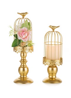 Buy Candle Holders for Pillar Candles, Decorative Metallic Bird Cage Ornament Gold Vintage Candlestick Holders Set of 2 for Tables Bedroom Cafe Table Home Decor Wedding in Saudi Arabia