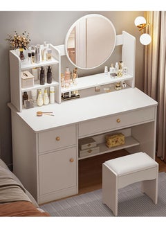 اشتري Dressing Table with Mirror, Dressing Table Set with Mirror with Adjustable Brightness, Drawers, Padded Stool and Open Shelves, Modern Bedroom Chest of Drawers في الامارات