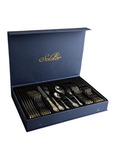 اشتري 30 Piece Cutlery Set Stainless Steel Flatware Set With Case  Eco-Friendly  Silver  And Gold Mirror Polish  And Laser Pattern في السعودية