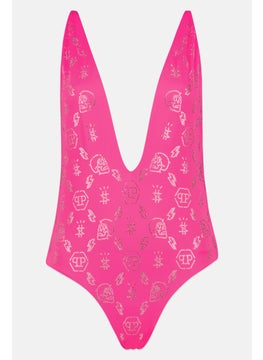 Buy Women Embellished Non Padded Non Wired One Piece Swimwear, Fuchsia/Silver in UAE