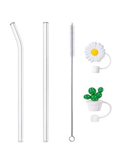 Buy Replacement Glass Straws With Cleaning Brush And Silicone Straw Cover Caps in UAE