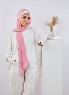 اشتري Plain Wide Crinckled Chiffon Flamingo Pink For Women في مصر