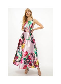Buy Premium Print Twill Full Skirt Midi Dress in UAE