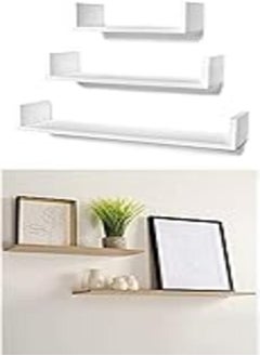 Buy STOREMIC U-Shaped Floating Mounted Shelves for Wall 50cm, 35cm, 25cm, Easy to Install White, Pack of 3 + Home gallery floating shelf 60x20 beige in Egypt