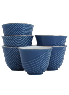 Buy Blue Porcelain Arabic Coffee Cups Set with Gold Line 12 Pieces in Saudi Arabia