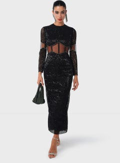 Buy Corset Waist Sequin Detail Dress in Saudi Arabia