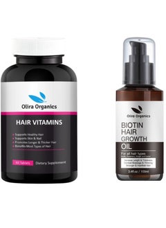 Buy Hair Vitamins 60 Tablets | Biotin Rosemary Hair Growth Oil With Castor & Ginger 100ml |Advanced Formula With 5% Redensyl, 2.5% Anagain & 2% Baicapil | Scalp Strengthening- Nourishing Treatment For Dry Damaged Hair Split Ends in UAE