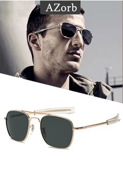 Buy Aviator Sunglasses Men Women Polarized 100% Real Glass Lens Sun Glasses for UV400 Protection Men's Eye Sunglasses Gold in UAE