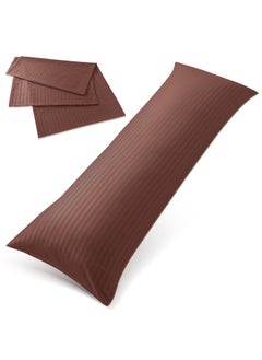 اشتري Hotel Linen Klub Long Body 1Pc Stripe Pillowcase - 100% Microfiber  with envelope closure, Soft and Durable Quality, Size : 45 x 125cm , Chocolate في الامارات