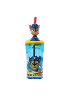 Buy 3D Figurine BPA-Free Plastic Paw Patrol Tumbler with Straw Blue and Yellow 360 ml in Saudi Arabia