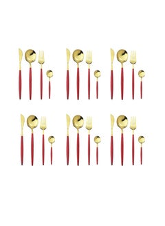 اشتري 24-Piece Knife Fork Spoon Full Set Gold/Red في الامارات