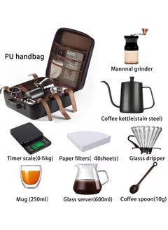 Buy 9-Piece V60 Pour Over Coffee Maker Set Coffee Kettle Scale, Coffee Dripper All in 1 Traveling Camping Manual Coffee Kit Coffee Gift Set in UAE