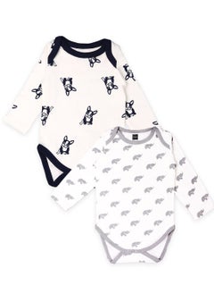 اشتري Kidbea  Organic cotton baby Pack of 2 onesies Unisex | Dog and Elephant - Grey في الامارات