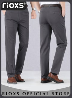 Buy Men's Classic Regular Fit Formal Pants Casual Business Trousers Trendy Straight Leg Dress Pants With Pockets in UAE