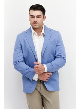 Buy Men Regular Fit Plain Blazer, Blue in Saudi Arabia