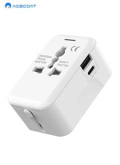 Buy Travel Adapter, Worldwide All in One Universal Travel Adaptor Wall AC Power Plug Adapter Wall Charger with Dual USB Charging Ports (1 USB C) for USA EU UK AUS Cell Phone Laptop in Saudi Arabia