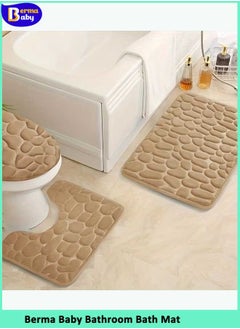 اشتري Set of 3 Bathroom Bath Mat Set Toilet Soft Non Slip Bath Mat Bathroom Rug Shower Carpets Set Toilet Lid Cover Floor Mats في السعودية