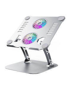 Buy Laptop Stand Height Adjustable with RGB Fan, Foldable Made of Aluminium Alloy, Ventilated Notebook Holder Ergonomic Compatible with All Laptops 10-17 Inches in Saudi Arabia