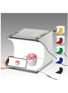 Buy Portable Mini Photo Studio Kit 24 x 23 x 22 cm Foldable Light Box + Shadowless LED White Background LED Lighted Panel with 6 Backgrounds for Photographing Small Products in Saudi Arabia