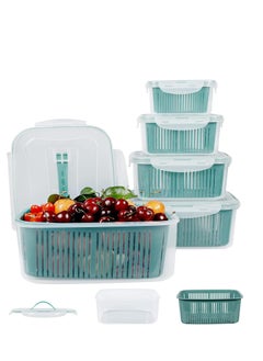 اشتري 5 Pack Fridge Food Storage Container Set with Lids, Plastic Fresh Produce Saver Vegetable Fruit Meat Storage Organization, BPA Free Kitchen Refrigerator Organizers Bins في السعودية